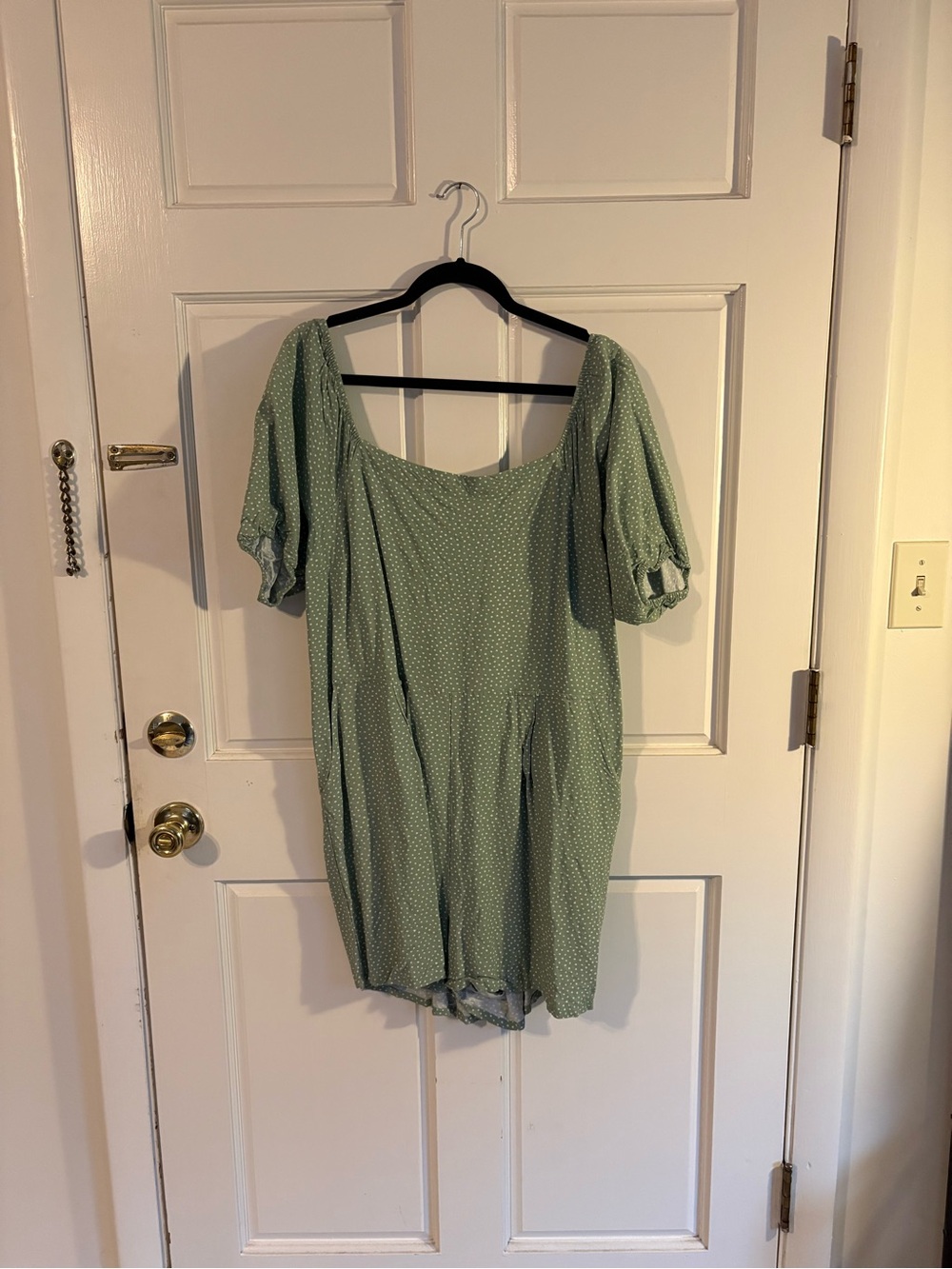 Green Polka Dot Puff Sleeve Romper